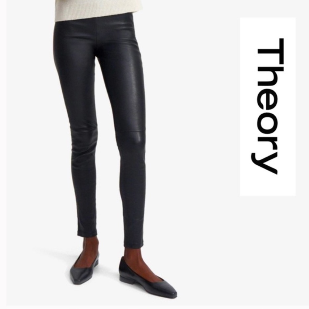 Theory Black lambskin leather leggings size 6